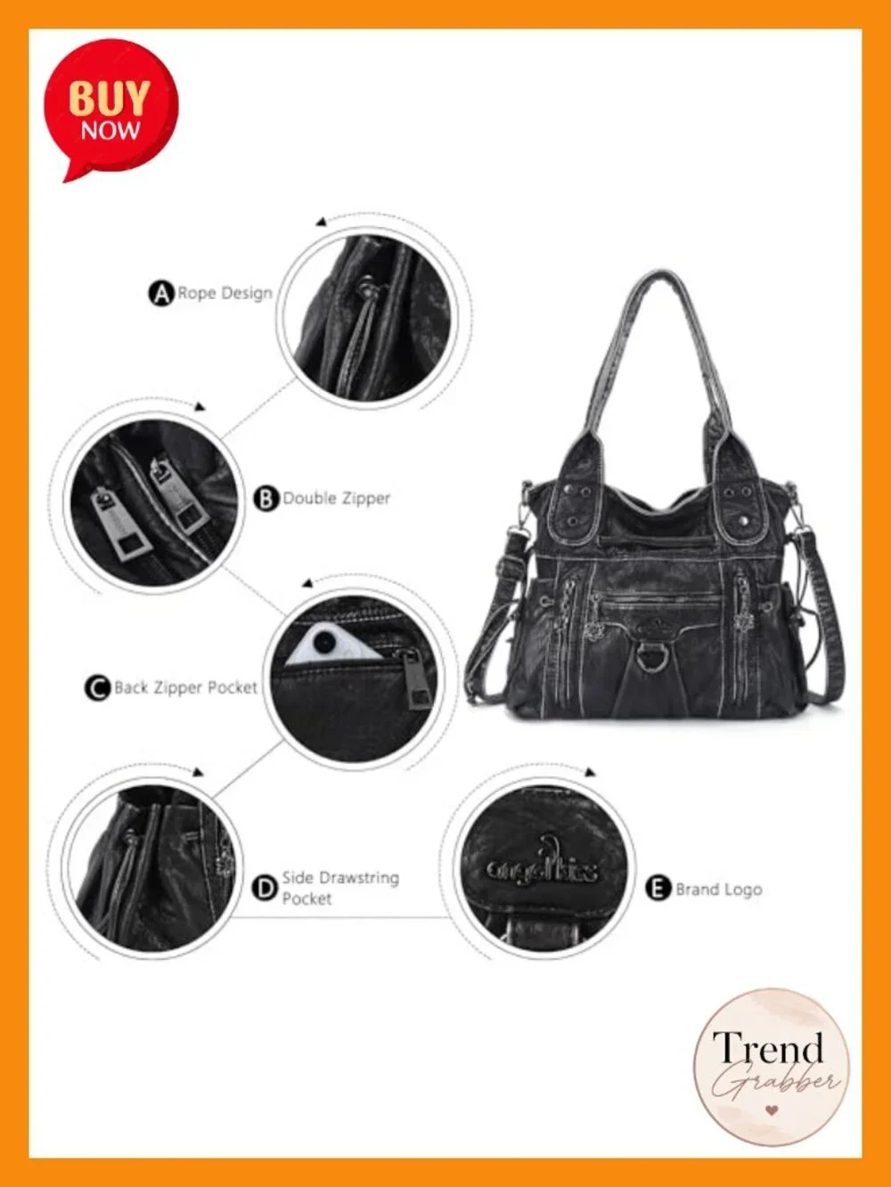 Women's Faux Leather Hobo Bag Tote with Crossbody Strap Multi Pockets